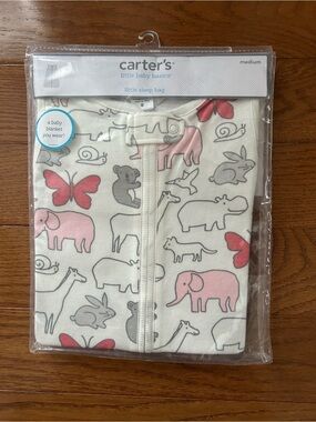 Carter's Ivory Sleep Bag with Pink & Gray Animal Print Size Infant M - NWT